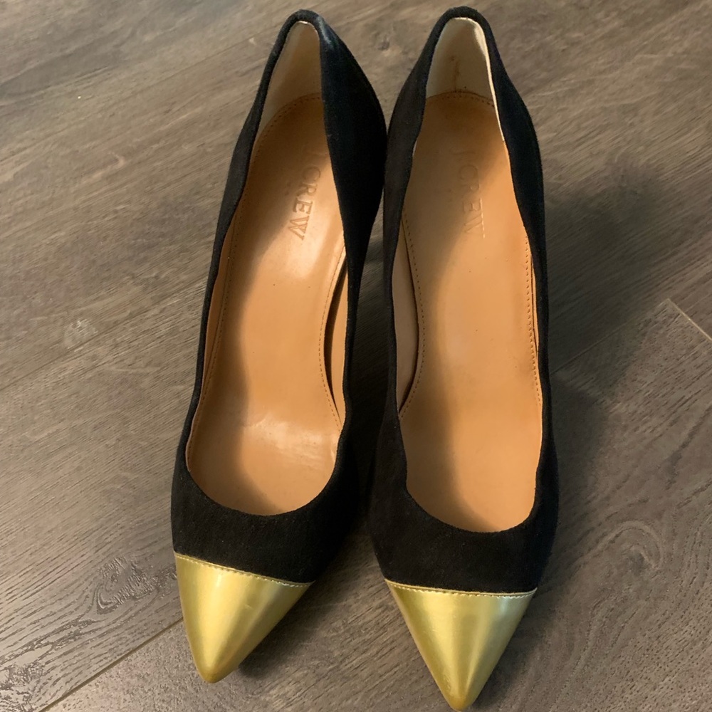 J. Crew gold toed black heels